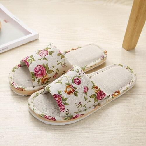 2020 HOT Women Casual Floral Indoor Home slippers Flower Soft Slippers Spring Autumn Flip Flops Female Linen Slides Slippers