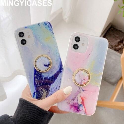 Glitter Foil Silicone Phone Case for Iphone 12 Pro 11 Pro Max Mini X Xr Xs Max 7 8 Plus Se2020 Case Soft TPU Blue Marbling Cover