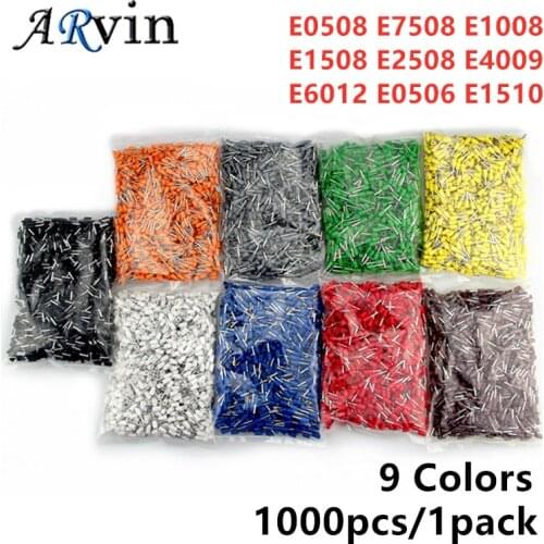 1000pcs/Pack E0508 E7508 E1008 E1508 E2508 Insulated Ferrules Terminal Block Cord End Wire Connector Electrical Crimp Terminator