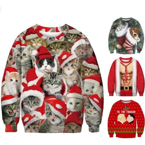 2020 Funny 3D Print Cat Sweater Men Women Ugly Christmas Sweaters Jumpers Tops Holiday Party Pullover Hoodie Sweatshirt 3XL