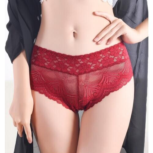 Sexy Womens Underwear Narrow Crotch Low Waist Traceless Lace Seductive Breathable Female Briefs Intimates Cozy Floral Lingerie