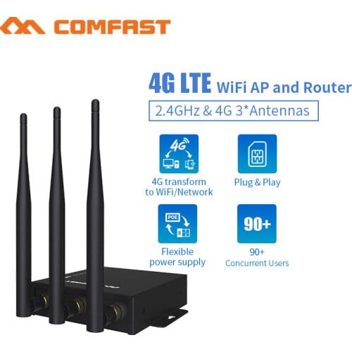 Plug&play WiFi Router 4G Modem With SIM Card Slot Access Point 2.4G outdoor AP 4G LTE Router with 3*5dBi strong signal antennas