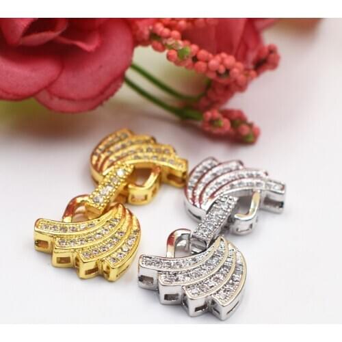 1pcs 18k gold plated Cubic Zirconia micro pave fan shape clasp 13x25mm