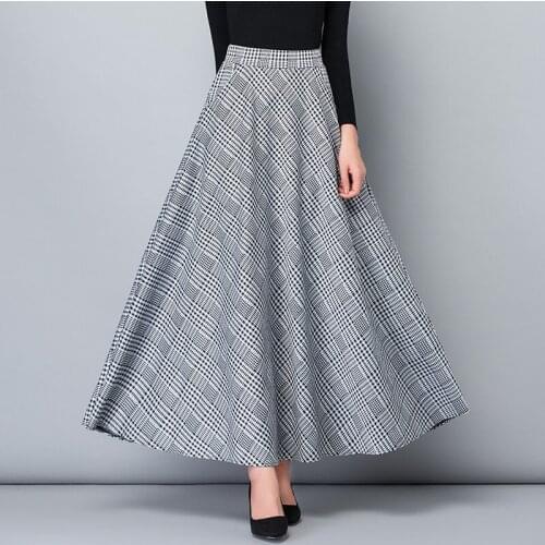 Vintage Plus Size Spring Autumn Long Skirts Women High Waist Vintage Maxi Skirt Elegant Office Lady Wark Plaid Skirt Streetwear