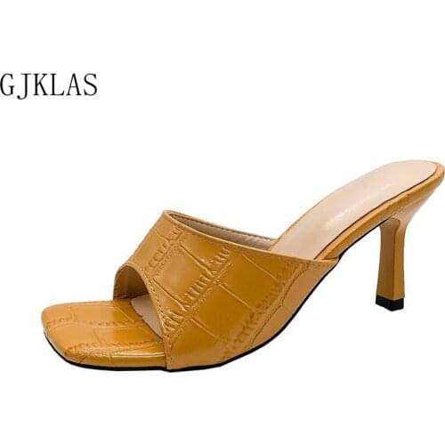 43 Big Sized Ladies Shoes High Heels Slipper Woman Soft Comfy Simple Slippers with Heel Shoe Woman Party Leather Mule Sandal