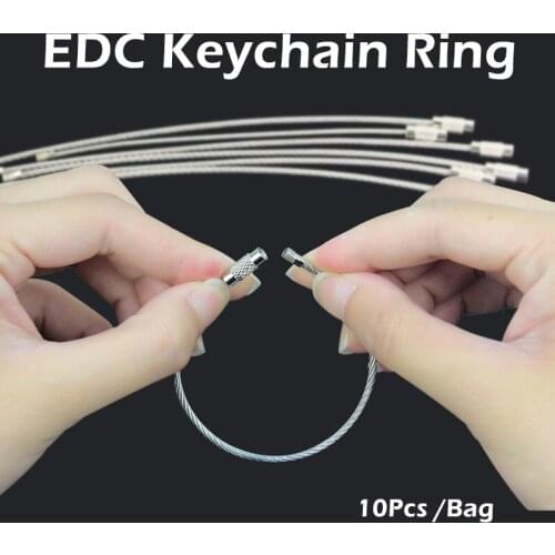 10Pcs Stainless Steel EDC Keychain Ring Carabiner Key Chain Buckle Hook Clip Outdoor Wire Rope Survival Tool