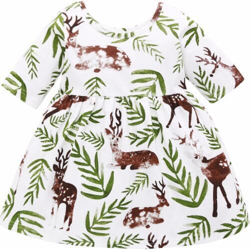 2020 Summer Baby Girls Clothing Short Sleeve Cute Animals girl Deer Dress Princess Party Pageant Holiday Dresses Newborn Clothes
