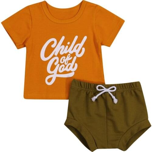 2021 0-24M Infant Girl Boy Clothing Set Casual Outfits Letter Print Short Sleeve T-shirt+Solid Shorts Summer Cotton 2pcs