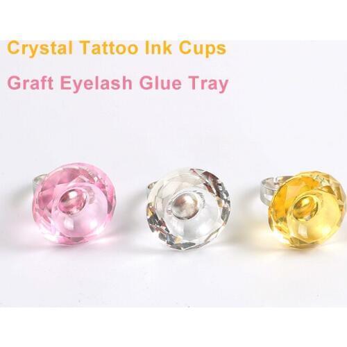 3 Pcs New Mosaic Crystal Rings Pigment Cup Big Diamond Ring Cup Eyelash Glue Tray Pattern Embroidery Semi Permanent Material