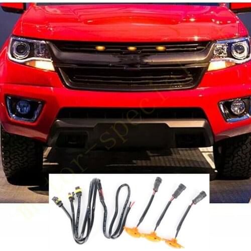 3pcs LED Car Front Grille LED Amber Light Raptor Style Light Kit Decor W/ Wire Speed For Chevrolet Colorado 2015-2016