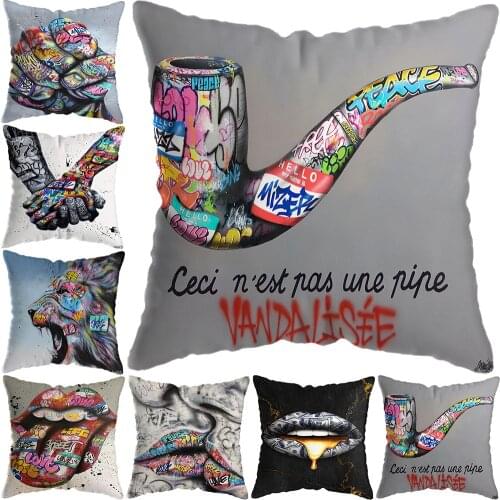 45x45cm Graffiti Hold Hands Kiss Lover Street Art Pillowcase Pillowslip Graffiti Pillow Cover Home DecorPillowcase Sofa Decor