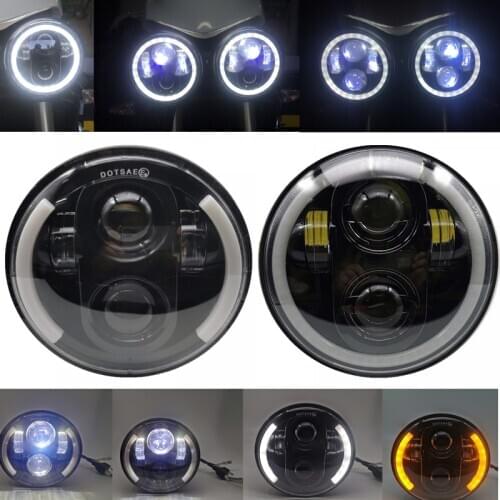 5.75'' Round Headlamp White DRL/Amber Halo Motorcycle Light For Dyna Datsun 620 Macbor Rockster Wide Glide LED Moto Headlight