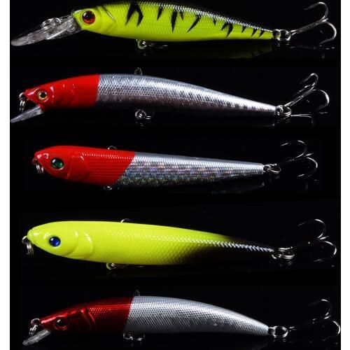 Mixed 5pcs/lot Top Water Fishing Lure Wobbler VIB Pencil Hard Plastic Artificial Surface Pencil Minnow with 3D Eyes
