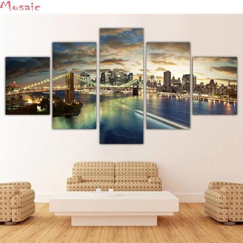 DIY Diamond Painting landscape Cross Stitch Kit Full Diamond Embroidery 5D Square Diamond Mosaic Home Decor Night City 5 pcs