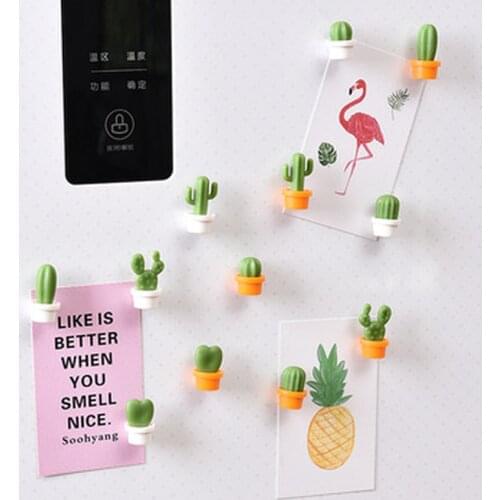 6pcs Fridge Magnets Cute Mini Succulent Plant Vase Set Magnet Button Cactus Refrigerator Message Sticker Magn Home Decor
