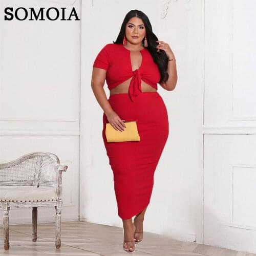 African Clothes for Women Plus Size Ribbing Temperament 2 Piece Set Lace Up Tops and Bodycon Skirts Body Suit Wholesale Items