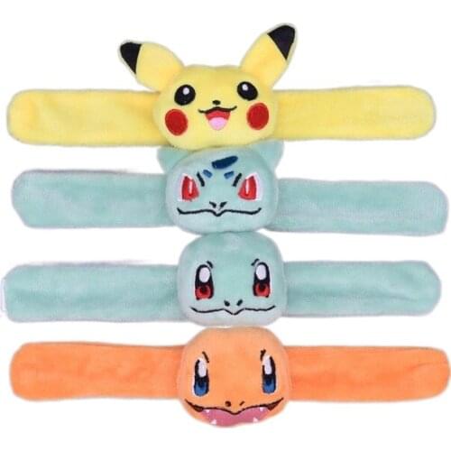 Anime TAKARA TOMY Pokemon Pikachu Charmander Squirtle Psyduck Plush Doll Toys Hand Ruler Pikachu Cartoon Plush Wristband Pokemon
