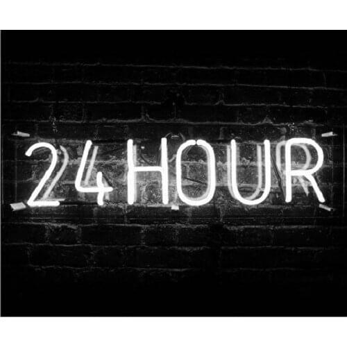 14“ 24 Hour White Acrylic Custom Neon Light Lamp Sign Beer Bar Handmade Real Glass Decorate Home Wall Room Windows Tube Artwork