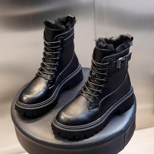 Genuine Leather Martin Boots Women Heels Designer Shoes for Women 2021 New Ankle Boot Female Platform Boots Woman Booties Rubber