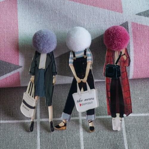 Diy Acrylic Brooch 2cm Wool Ball Head Badges For Woman Model Collar Pins Mermaid Brooches Friends Gifts