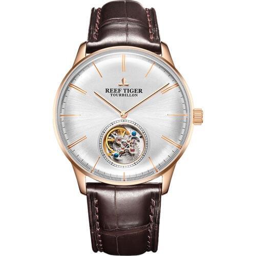 Reef Tiger/RT Top Brand Luxury Men Menchaincal Tourbillon Watch Sapphire Crystal Rose Gold Watch relogio masculino RGA1930