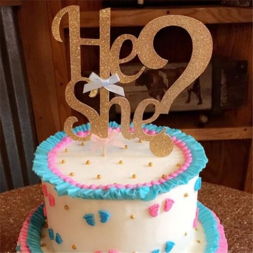 Chicinlife 1Pcs Gold He She Cake Topper Boy Girl Birthday Party Baby Shower Gender Reveal Cake Accessory Decoration Supplies