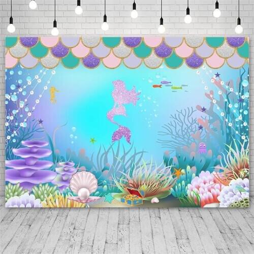 Avezano Girl Backdrops Birthday Party Ocean Shell Coral Mermaid Princess Decoration Child Photography Backgrounds Photo Studio