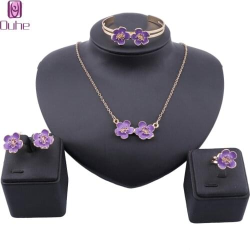 Fashion Girl Jewelry Lovely Flower Children Necklace Bangle Earring Ring Kids Baby Costume Jewelry Set 3 Colors