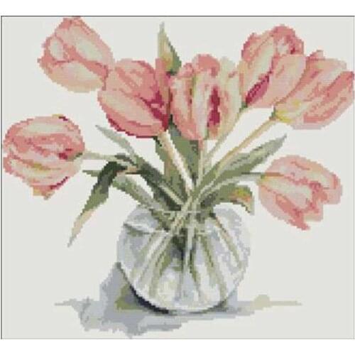 Elegant Tulip Vase counted 11CT 14CT 18CT Cross Stitch Set DIY Chinese Cross-stitch Kits Embroidery Needlework Home Decor