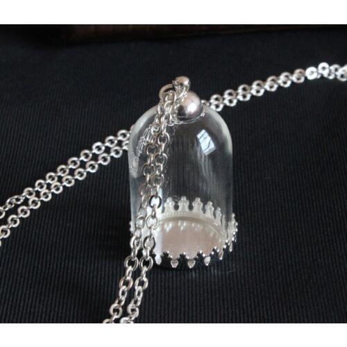 30x20mm tube glass globe with silver color 20mm base and 8mm cap set no filler glass bottle vial pendant