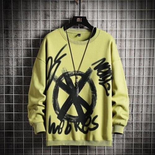 GlacialWhale Casual Crewneck Sweatshirt Men Spring Graffiti Japanese Streetwear Hip Hop Oversized Green Hoodie Men Sweatshirts