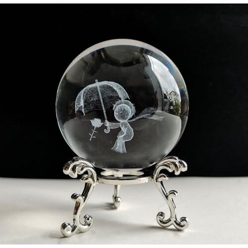 Crystal 3D Ball Angel Figurine Glass Laser Engraved Sphere Paperweight Home Desk Decoration Miniature Ornaments Crafts Gifts