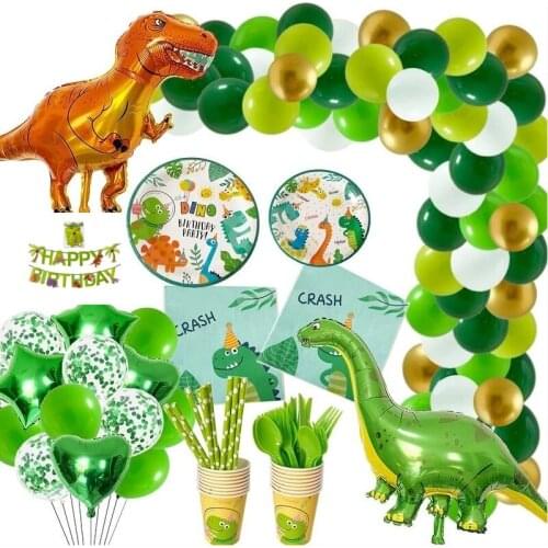 Jungle Theme Dinosaur Party Decoration Balloon Dinosaur Disposable Tableware Set Baby Shower Children Birthday Party Gift