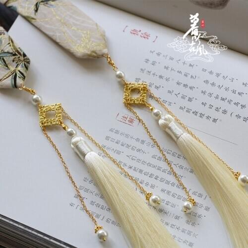 Chinese Clothing Antique Style Ancient Costume Men Bronzing Printed Tassels Hair Band Ribbon Hair Accessories Headdress