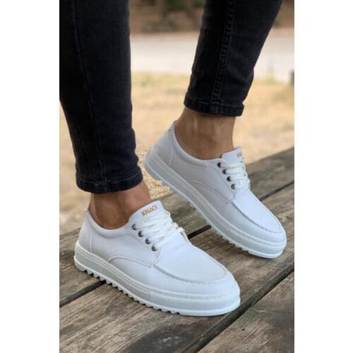 Knack Casual Male Shoes White Color Artificial Leather Material Lace-Up Fashion Showy Stylish Design Casual White Sole Shoes T12