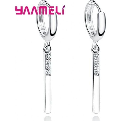 Korean Geometric 925 Sterling Silver Bar Dangle Earrings For Women Minimalist Jewelry Gifts Rhinestone Cubic Zirconia Brincos