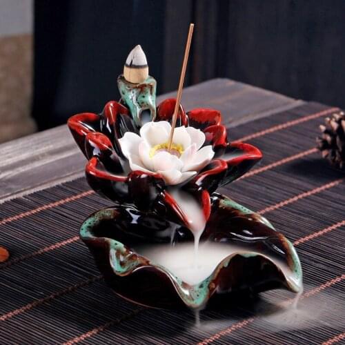 Creative Ceramics Fortune Lotus Incense Burner Retro Wind Backflow Incense Burner Incense Decoration Color Lucky Incense Burner