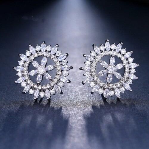 KSRA New Summer Shine Crystal Oval Floral Wedding Earrings For Women Floral CZ Wedding Earrings Silver Wedding Jewelry