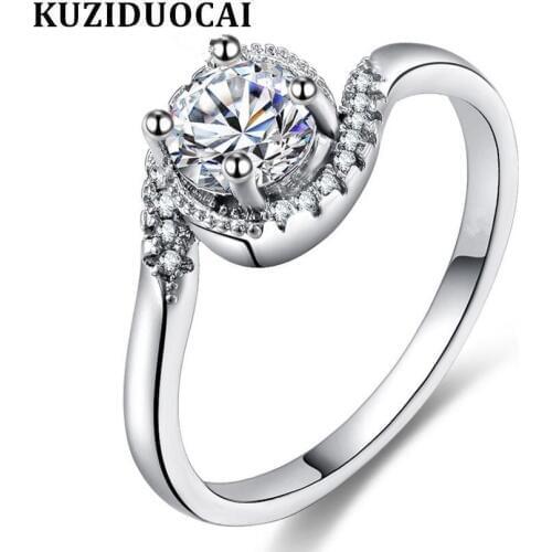Kuziduocai 2018 New Fashion Fine Jewelry Wrap Around Densely Dazzling Zircon Stainless Steel Wedding Bride Rings For Women R-574