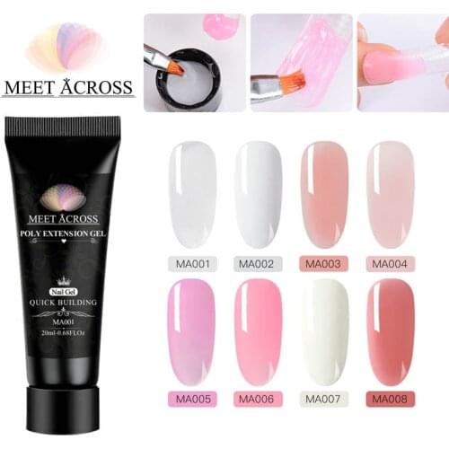 MEET ACROSS 20ml Poly Nail Extension Gel Nail Art UV Gel Solid Crystal White Pink Gel Builder Nail Gel Tips Extension Glue