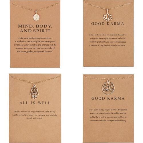 Fashion Jewelry Good Karma Happy Lotus Choker Necklace Alli is Well Heart Love Palm Family Pendant Short Clavicle Necklace