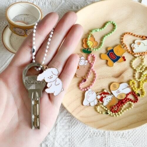 Fashion Anime Metal Keychain Cartoon Cute Bear Keyring for Women Bag Car Acrylic Key Chain Charm Airpods Keyfob Gifts