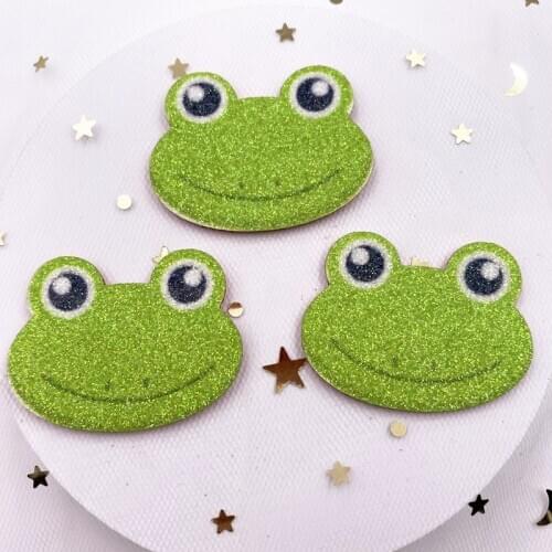 New 6PCS Felt Fabric Rainbow Glitter Green Frog Applique Wedding DIY Sewing Patch Hair Bow Accessories DIY Craft Supplies