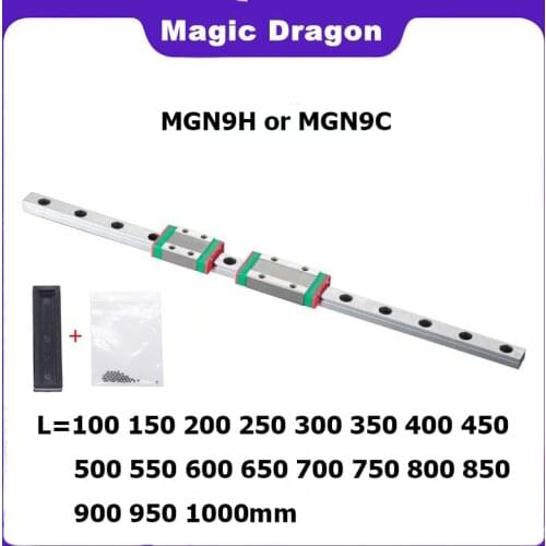 NEW 9mm Linear Guide MGN9 100 150 200 250 300 350 400 450 500 600 800 1000 mm linear rail + MGN9H or MGN9C block 3d printer CNC