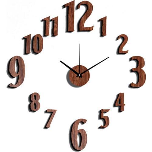 New Arrival 10EW106 Fashion sticker EVA numerals kitchen wall clock Wood colour large decorative 3d diy wall clock big