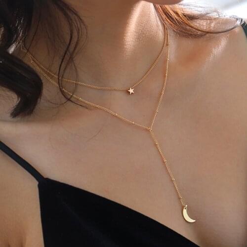 NurmWung Multilayer Necklace Small Star Clavicle Chain Fashion Wild Crescent Pendant Charm Jewelry Woman Valentines Day Gift