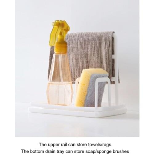 94PF Sink Organizer DIY Kitchen Utensil Holder Sponge Drainer Dish Towel Holder Caddy Organiser with Drain Pan for Kitchen