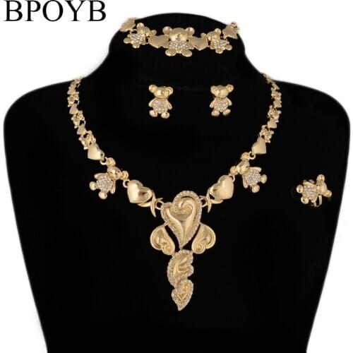 BPOYB Charms Heart Teddy Bear Choker Necklace Hip Hop Ad Gold Color Fashion Accessories Jewelry Set