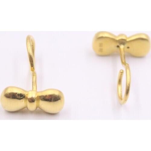 999 24K Yellow Gold Stud Earrings For Women 3D Hard Gold Real Gold Charm Bowknot Female Love Wedding Gold Earrings