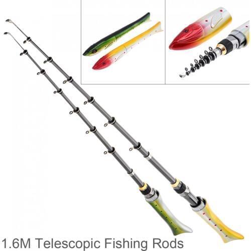 1.6m Telescopic Carbon Fishing Rod Fish Shaped Mini Pocket Pen Sea Ice Fishing Pole